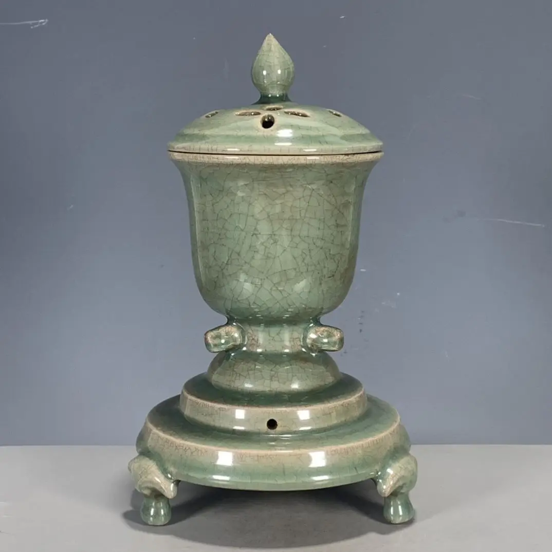 Song-Style Ru Kiln Porcelain Three-Leg Incense Censer with Natural Crackle Glaze
