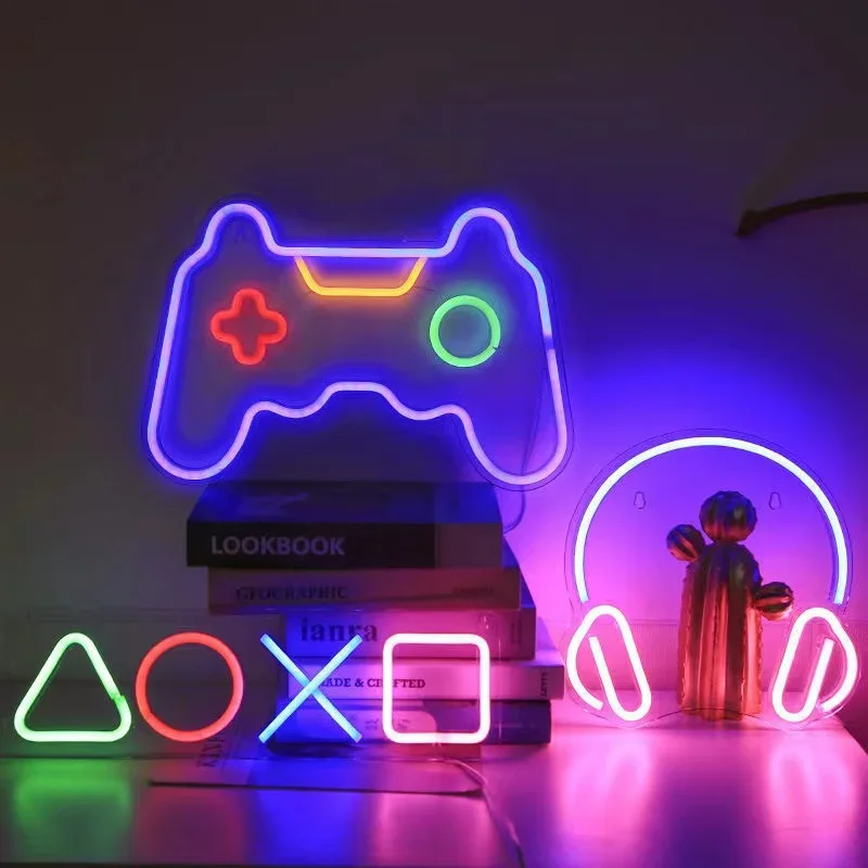 Game Neon Night Light Signs for Wall Playstation Decor Button Keyboard Gamer Led Lights Gaming Gifts Ideas for Teen Boys Bedroom