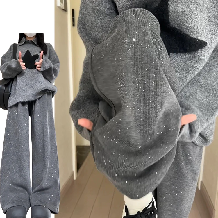 드레이프 와이드 레그 팬츠 여성용 하이웨이스트 니트 소프트 캐주얼 여름 2025 신상 레이지 슬림 폴리에스터 섬유 롱 팬츠