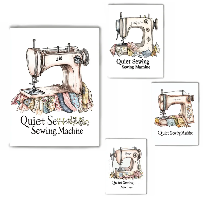 

Retro Soft Colors Detailed Ink Style Quiet Sewing Machine Poster Sewing Lover Sewing Store Home Wall Art Decor Canvas Printing