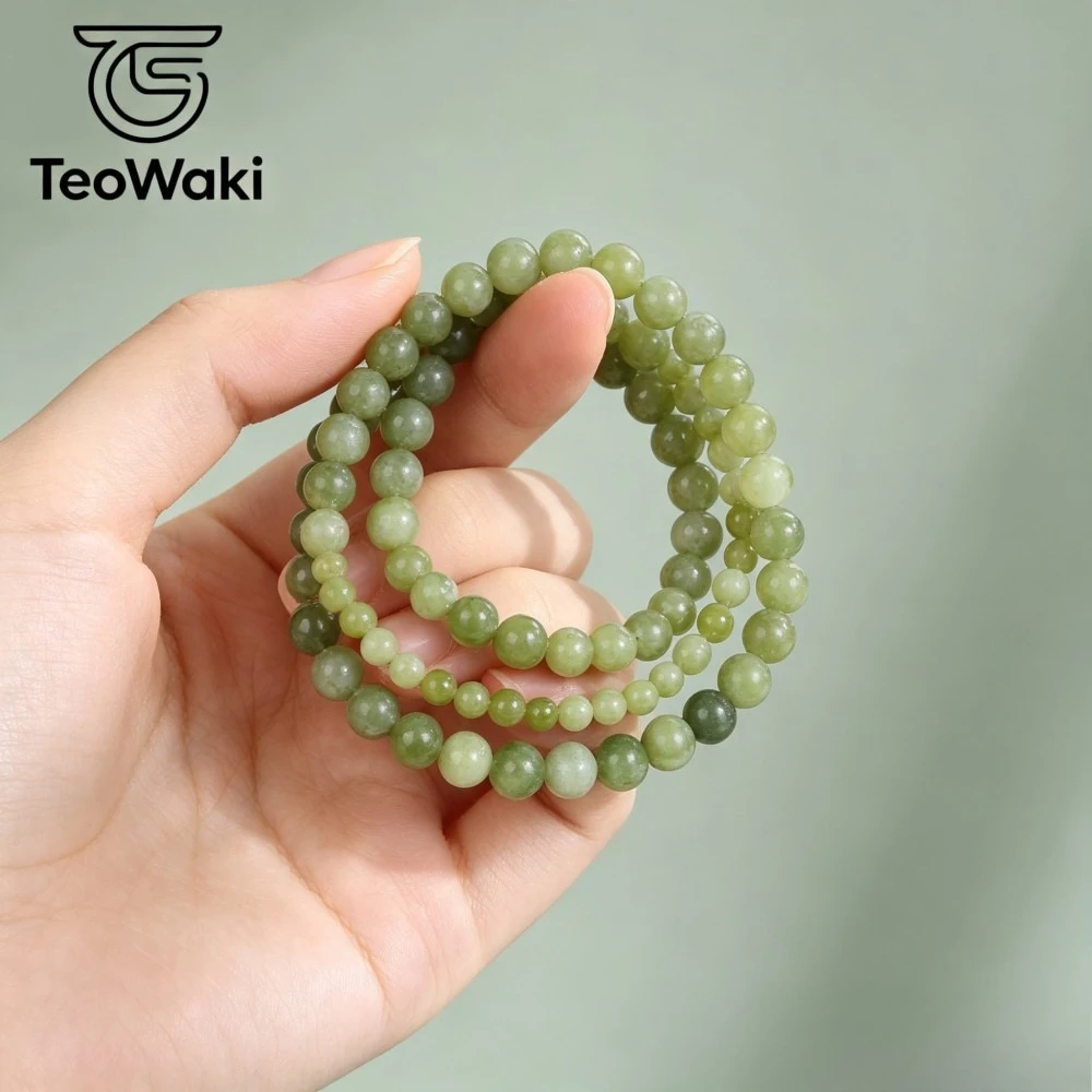 TeoWaki Natural China Jade 3Piece Beaded Bracelet For Men Reclaim Your Edge Confidence Stretch Healing Bracelet Gift Jewelry19cm