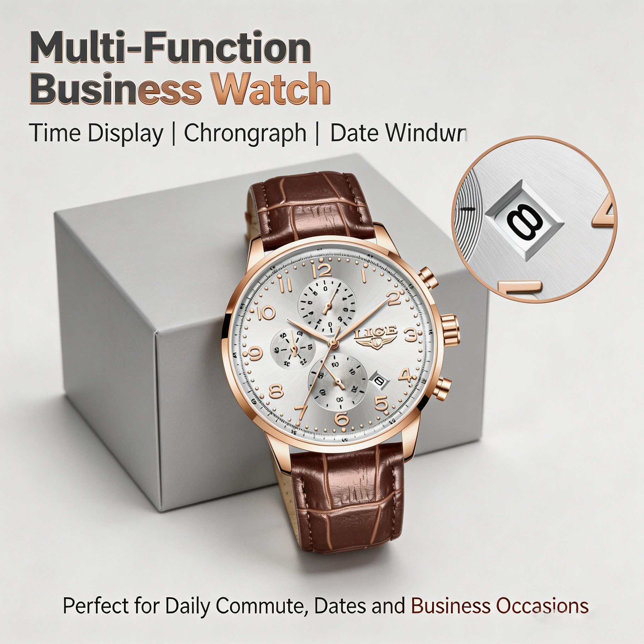 LIGE New Men Watch Fashion Top Brand Luxury Leather Watch For Men Casual Business Waterproof Luminous Quartz Date Chronograph