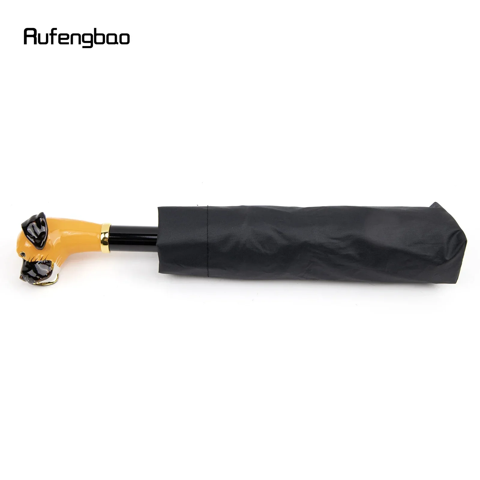 مظلة رجالية بمقبض كلب أصفر، مظلة أوتوماتيكية، مظلة قابلة للطي للحماية من الأشعة فوق البنفسجية بأيام مشمسة وممطرة مقاومة للرياح