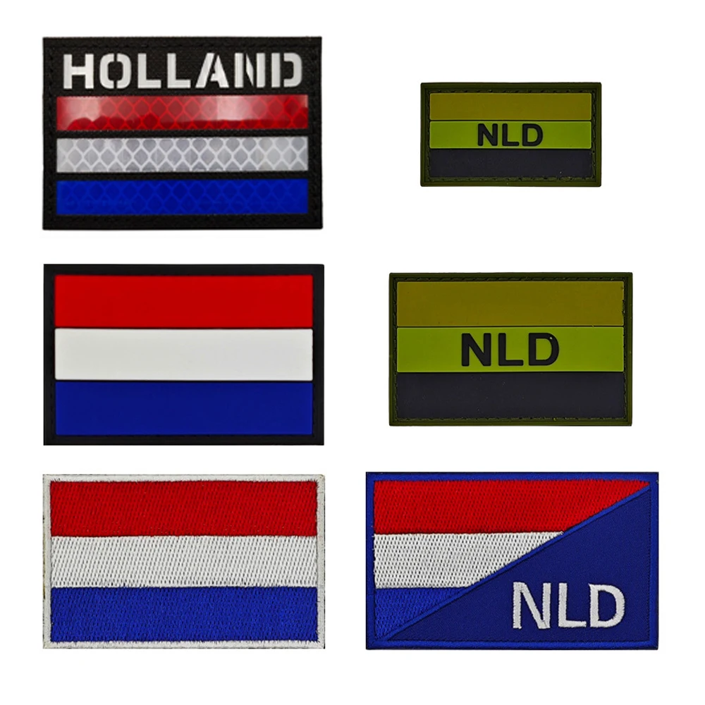 Netherlands Embroidered IR Reflective Holland Flag Patches PVC Rubber NLD Nederlanden Patch For Clothing