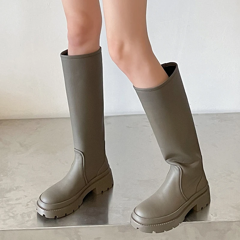 RIZABINA Size 34-40 Women Knee Boots 2023 Winter Warm Fashion Platform Heels Shoes Woman Warm Fur Long Boot Office Lady Footwear