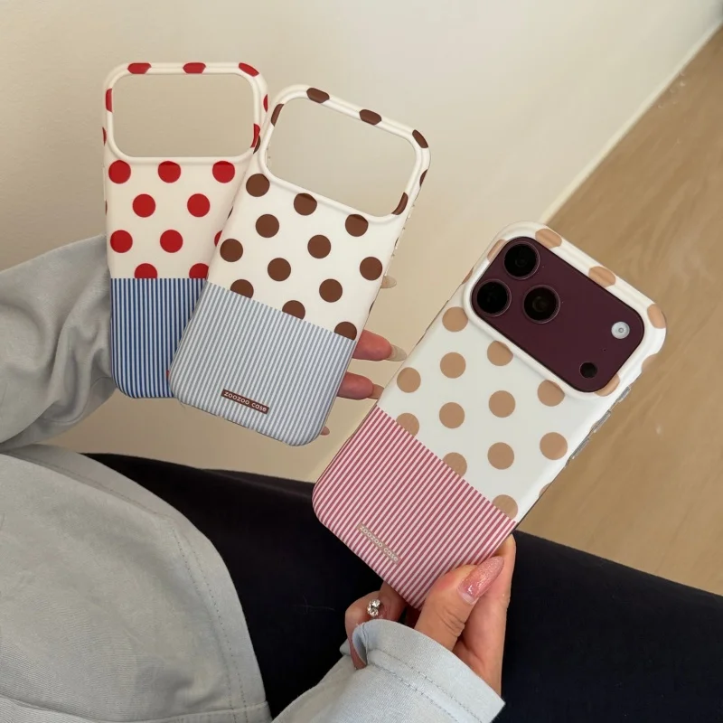 Cute Spliced Polka Dot Striped Phone Case Large Camera Window for iPhone 18 17, 16, 15, Pro, Promax,