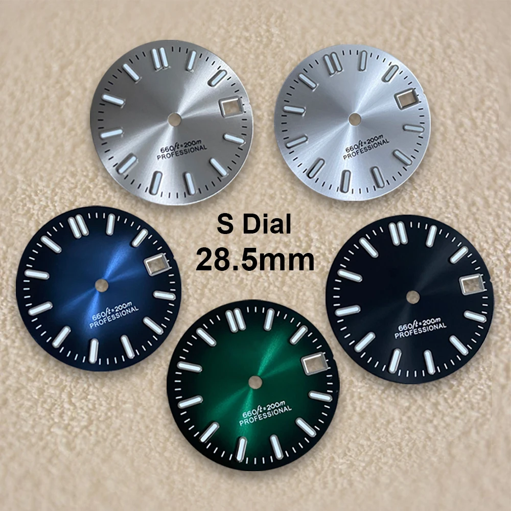 

28.5mm S Logo Sunray Dial Suitable for NH35/NH36 Japanese Movement Green Luminous High Quality Dive Watches Modified Accessories