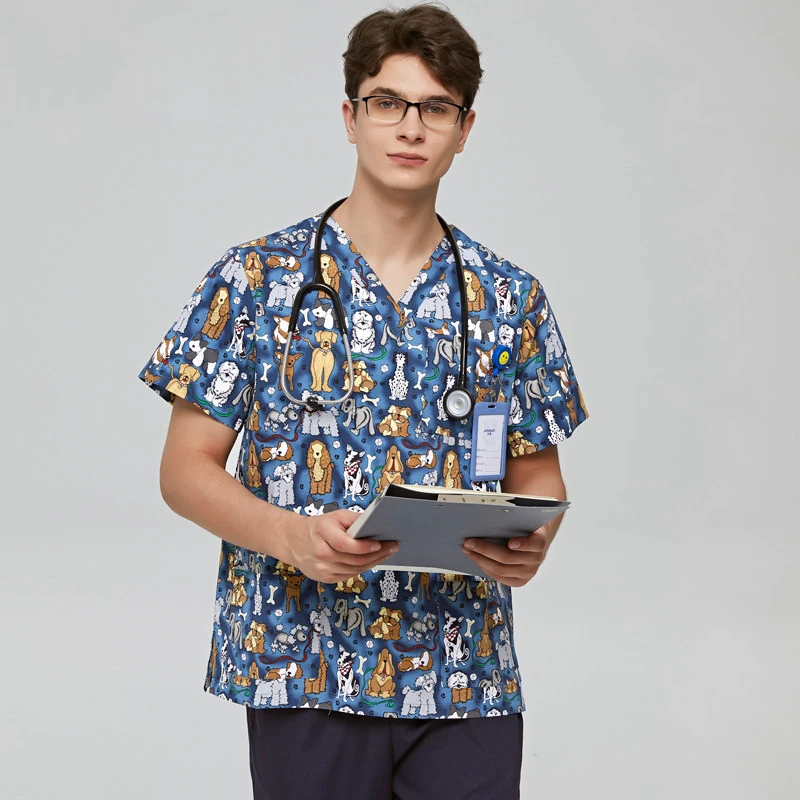 Scrub tops Uniform V-Neck Hospital Beauty scrubs Medical Surgical Gown Pharmacy Healthcare Work Wear Unisex Mens Scrub Soft view 3