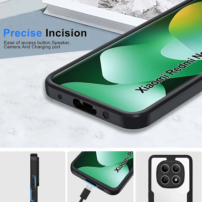 360° Vollschutz Stoßfeste Hülle für Xiaomi Redmi Note 15 14 13 12 5G 11 10 9 9S Transparente Panzerhülle mit Integriertem Displayschutz – Detail 6