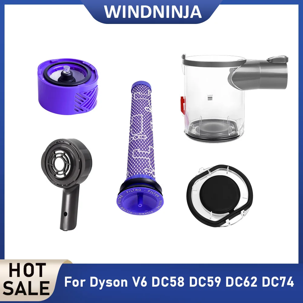 For Dyson V6 DC58 DC59 DC62 DC74 Vacuum Cleaner Accessories Dust Bin Dust Cup with A Interface Rear Motor Cover HEPA Filter Part