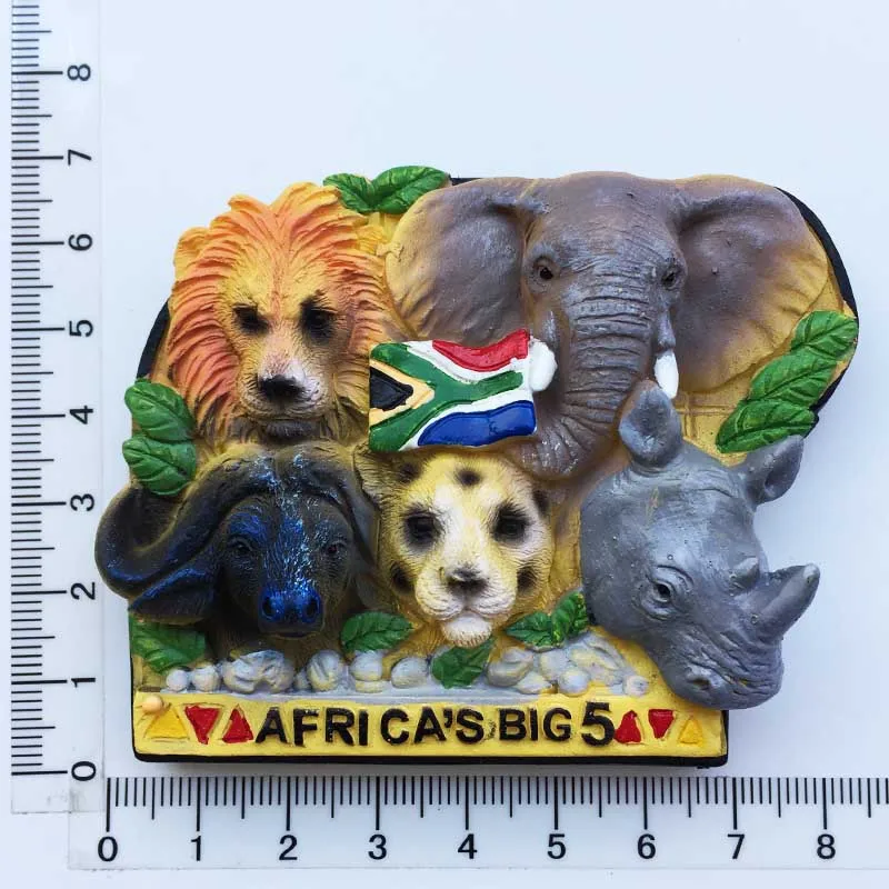 Heads Of Five Beasts In South Africa, Kenya, Tanzania 3D Fridge Magnets Tourism Souvenirs Refrigerator Magnetic Stickers