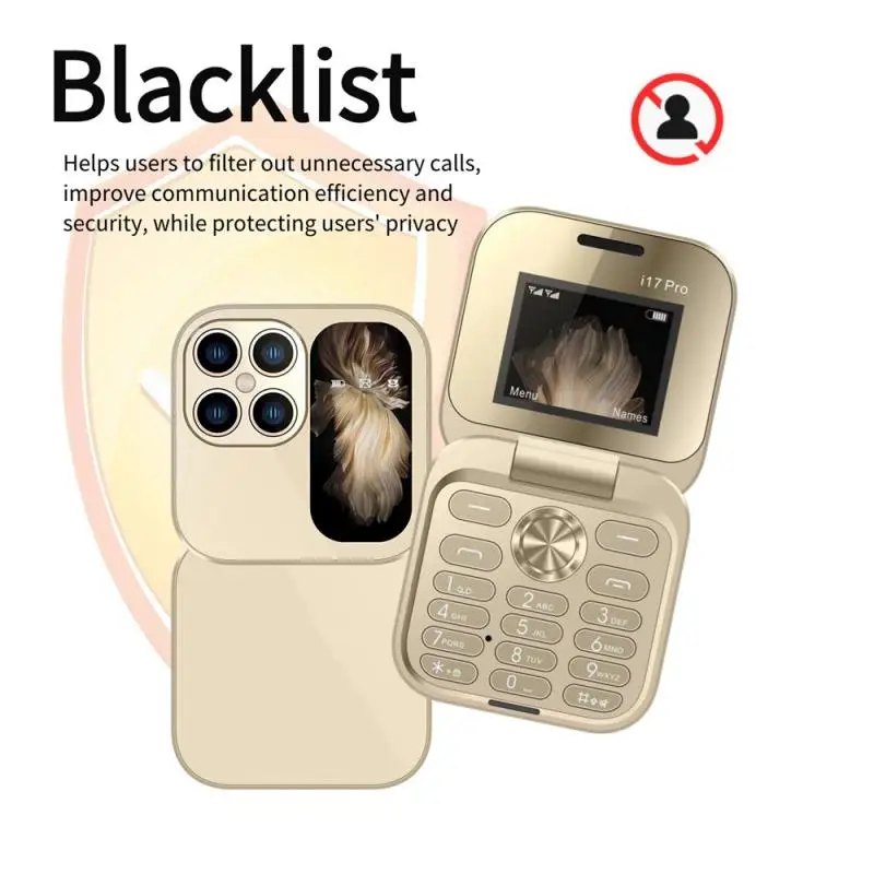 i17pro Mini Dual SIM Card Fold Mobile Phone 2G Network Video Player Flashlight FM Radio Voice Small Box Flip Cellphones