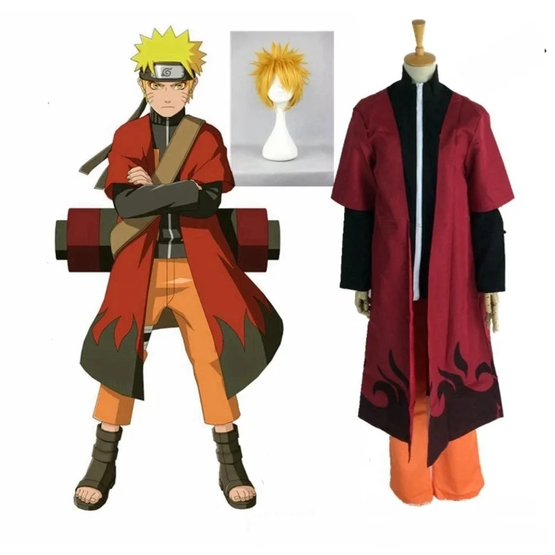 Anime Hogake Uzumaki Naru Cosplay Full Set Costume Wig 2nd Generation Type Sportswear Pants Cloak 3 Pieces Suit Party Clothes