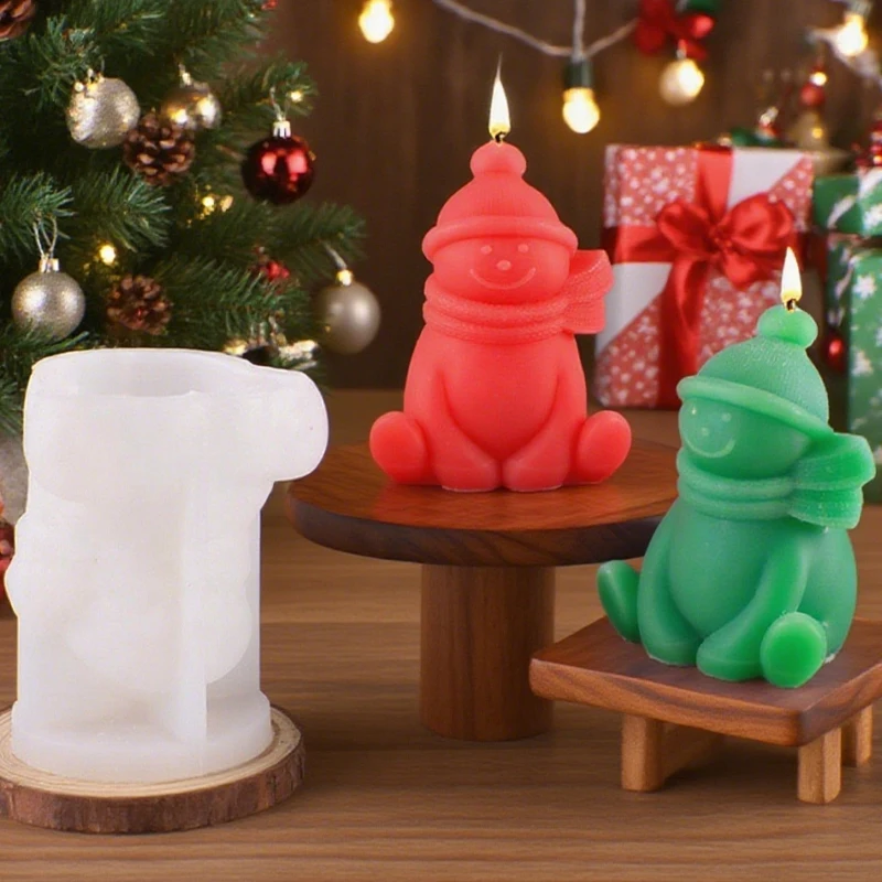 1 Stück, Schneemann-förmiges Weihnachtsgeschenk, Schneemann-Serie, Duftkerze, Silikonform, DIY-Kuchendekoration, Handseifenornamente