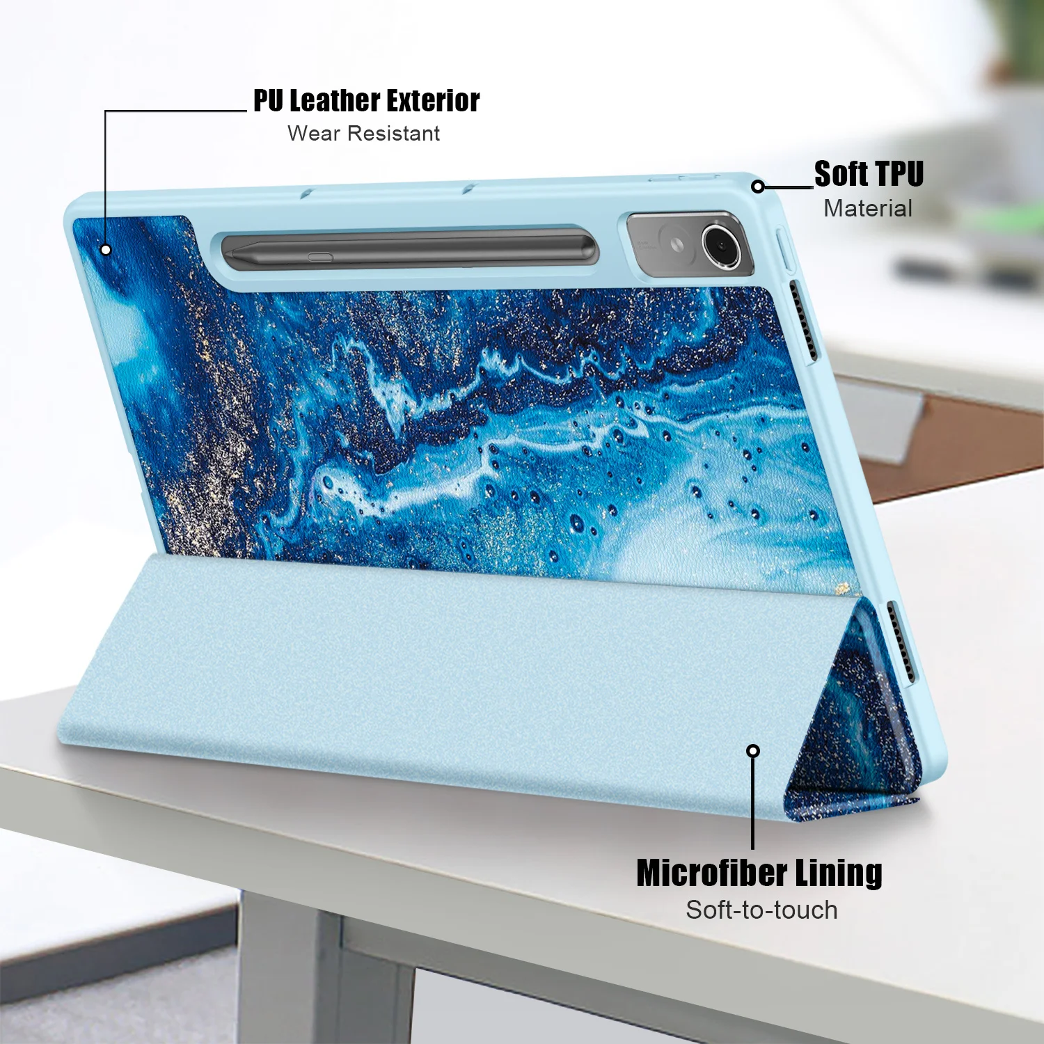 Case for Lenovo Xiaoxin Pad Pro P12 12.7 inch 2023 Tablet Light Thin Tri-Folding Stand Leather Tablet Cover for  TB-371FC