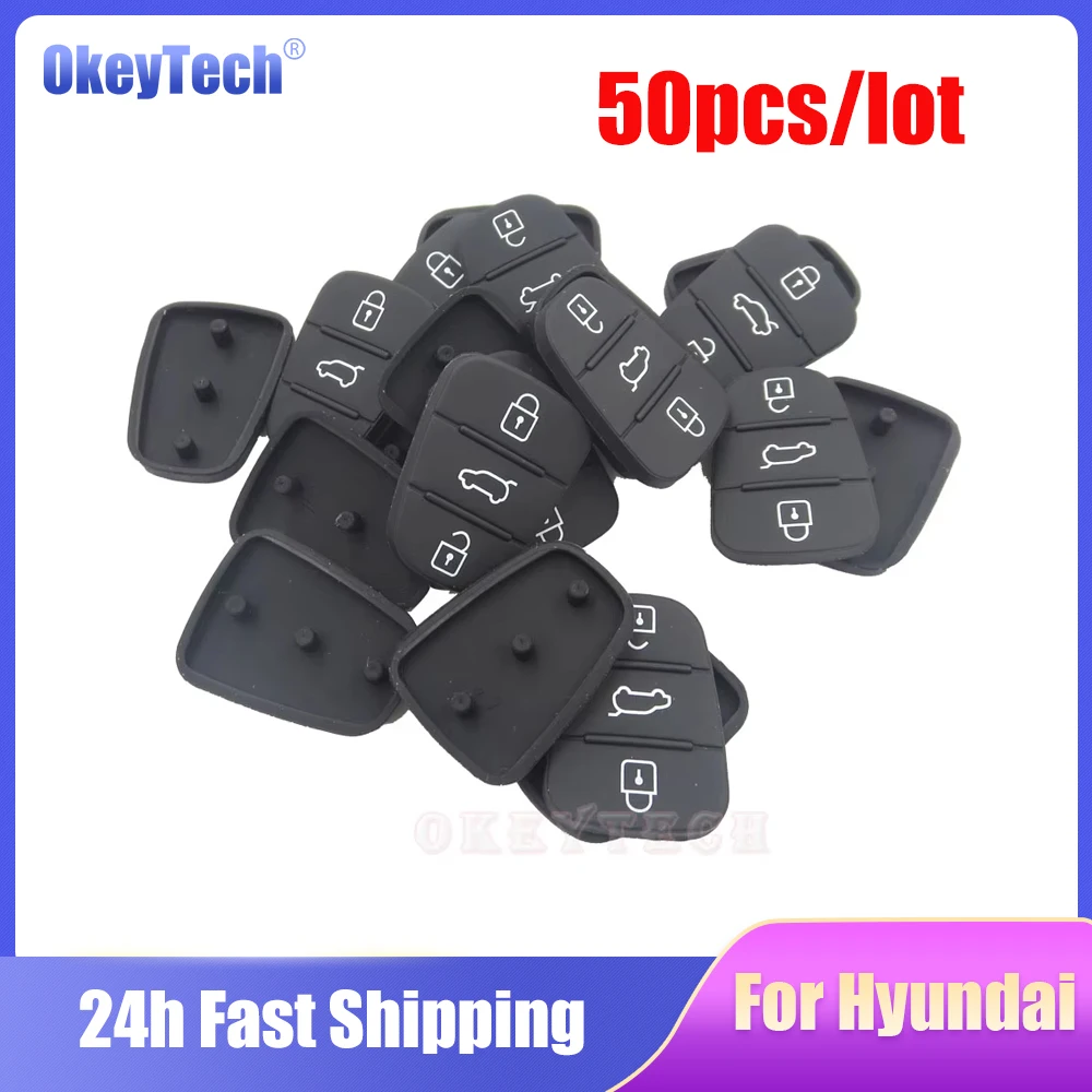 OkeyTech-funda de goma con 3 botones para mando a distancia, almohadilla de silicona para Hyundai I30 IX35 I20, kia, 50 unids/lote