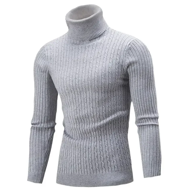 New Men's High Neck Sweater Solid Color Pullover Knitted Warm Casual Turtleneck Sweatwear Woolen Mens Winter Outdoor Tops