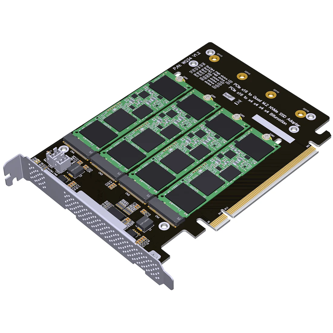 Imagem -04 - para M.2 Nvme 2242 2260 2280 22110 Ssd para Pcie 4.0 Pci Express4.0 X4x4x4x4 Adaptador Cartão de Bifurcação 4-bay Placa Placa de Expansão