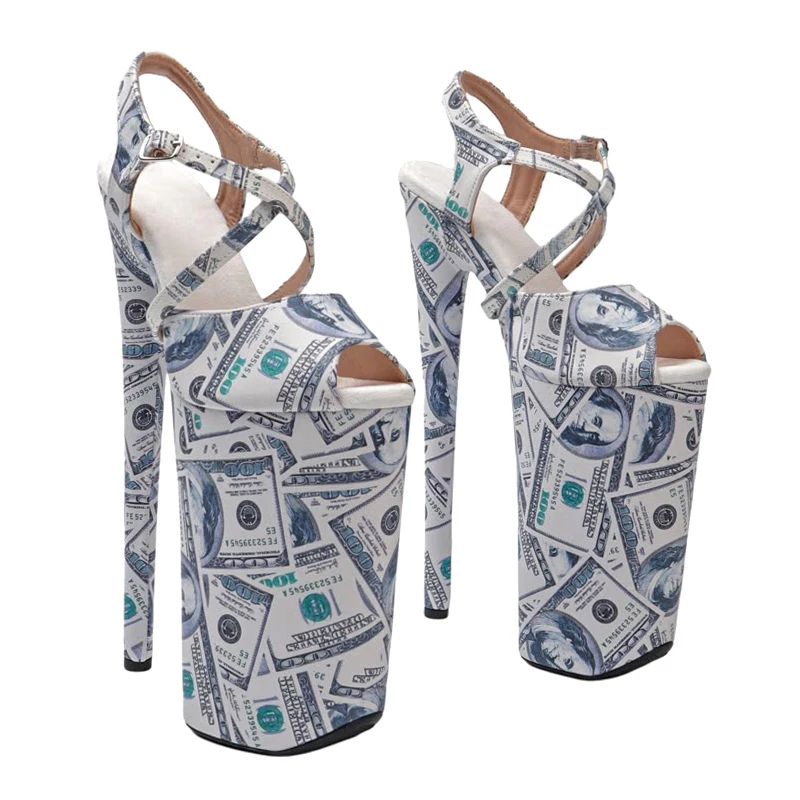 Leecabe  26CM/10inches US Dollar Pattern Upper Exotic High Heel Platform Party Sandals Stripper Heels Pole Dance Shoes