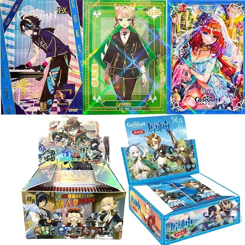 Bandai-tarjetas de impacto Genshin genuinas, juego del 3. ° aniversario de la ola, cartas coleccionables periféricas de animé, regalo de vacaciones
