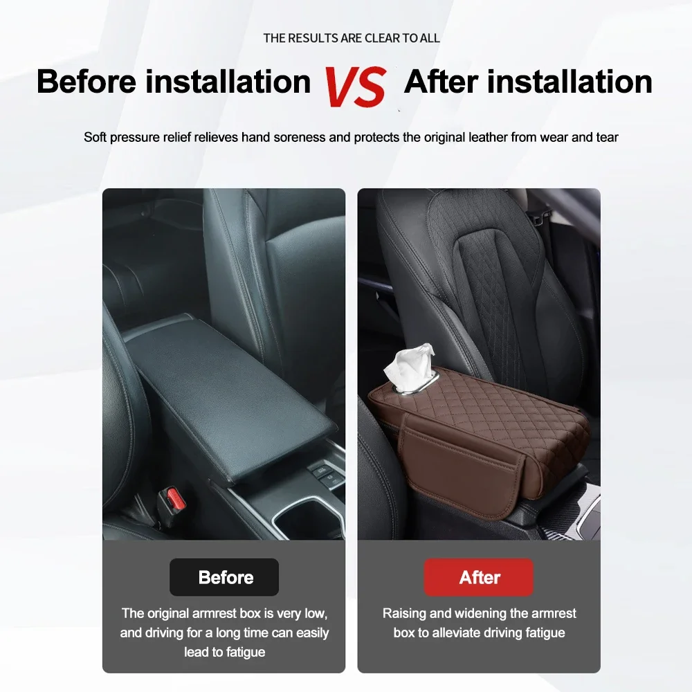 Car Center Console Protector Mat Thicken Armrest Storage Box Cushion Memory Foam Arm Rest Mat with Tissue Storage Pocket