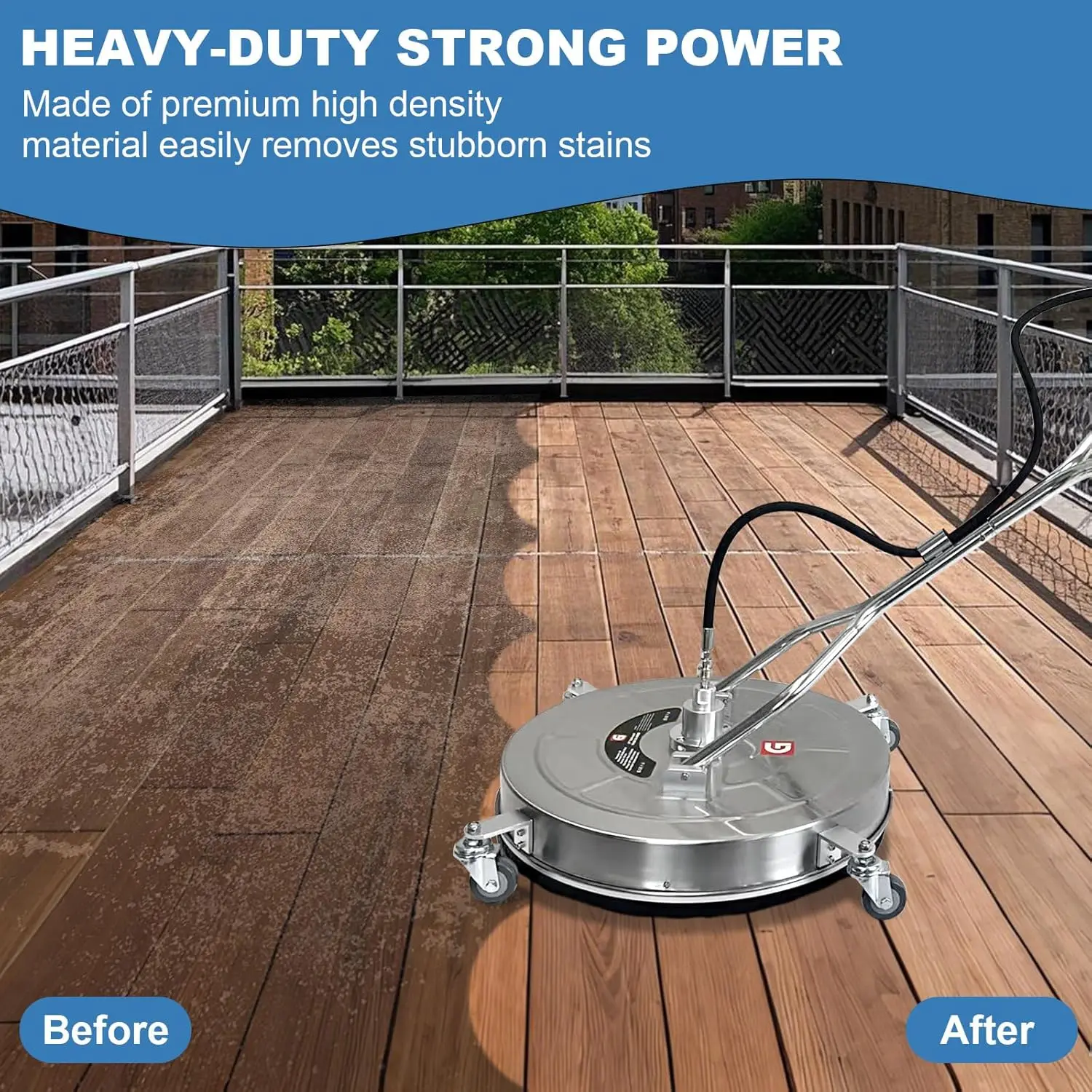 20" 4600 PSI Pressure Washer Surface Cleaner with Dual Handles 4-Wheel Design for Driveways Sidewalks Curbs Decks & Patios