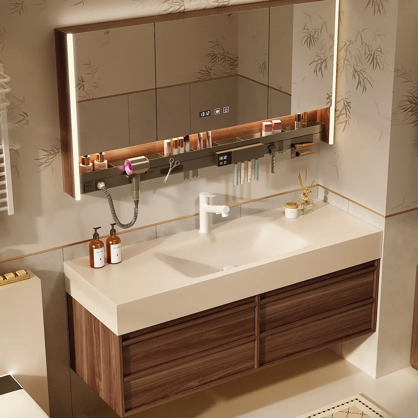 Bathroom cabinet combination rock slab hot bending integrated basin toilet washbasin