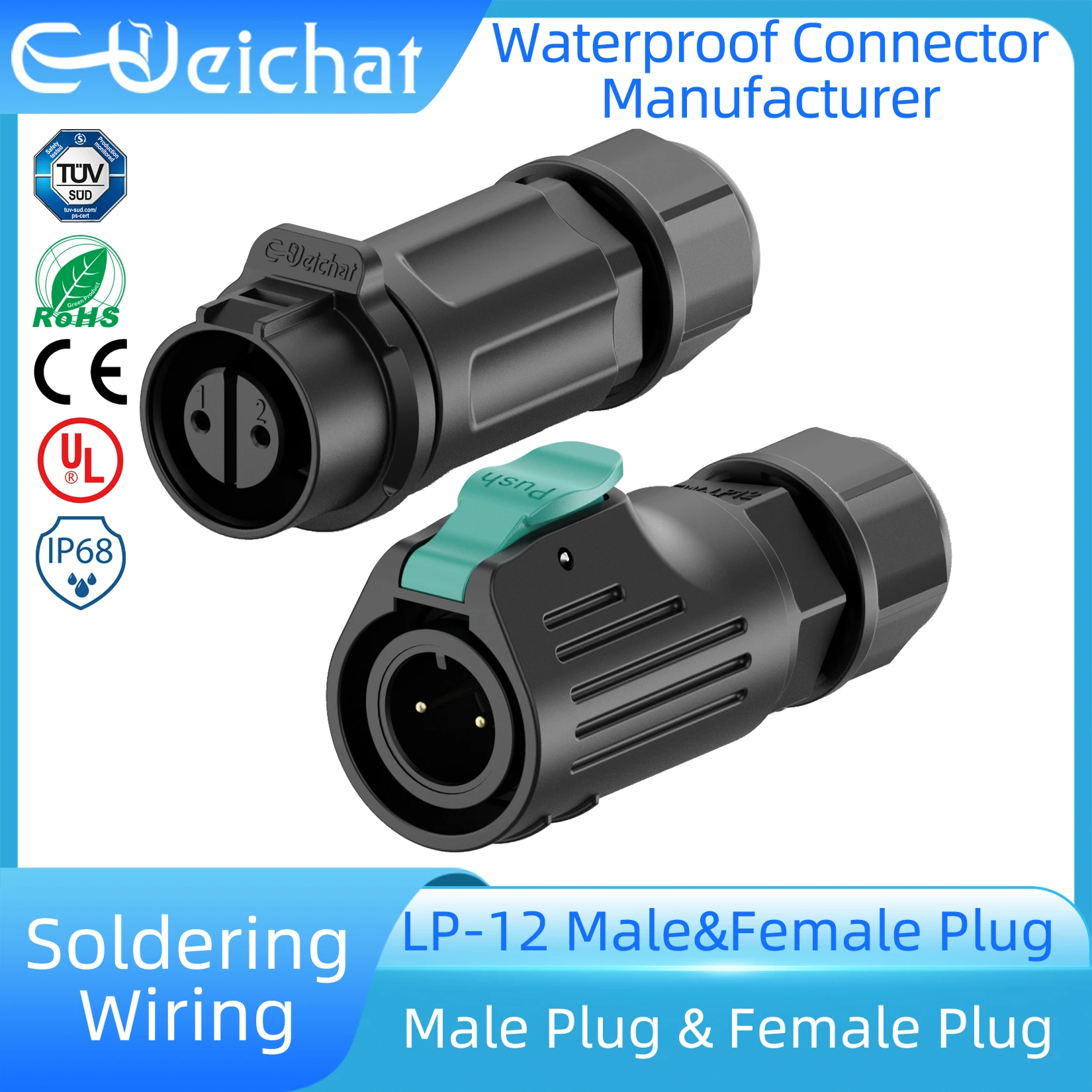 LP12 M12 Waterproof Industrial Connector 2 3 4 5 6 7 8 Pin  Circular Aviation Mini Electric Connector Male&Female Plug