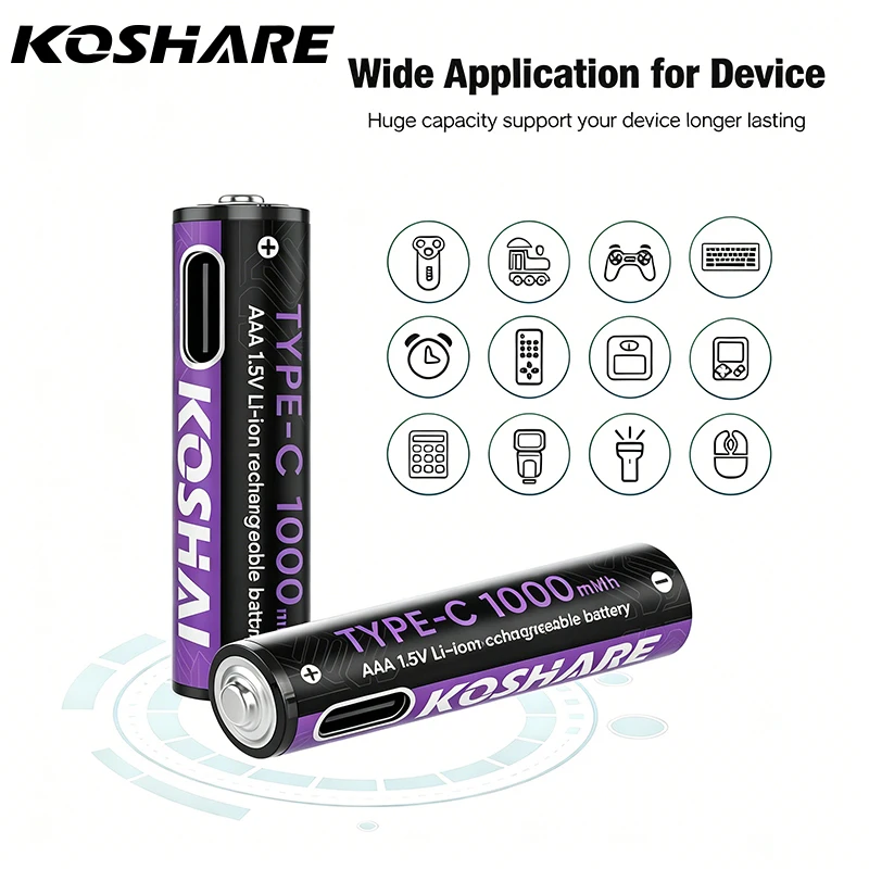 Koshare Rechargeable Batteries AA AAA USB-C