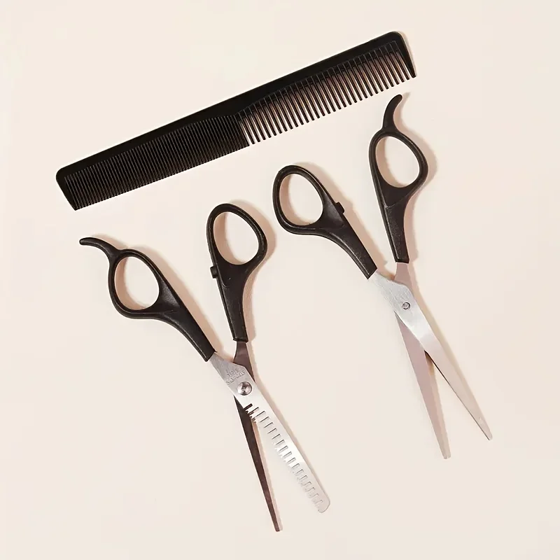 3pcs Professional Hair Cutting Kit with Thinning Shears, Textured Trimmer & Combs - Right-Handed Barber Tools for Straight/Curly/Textured Hair, Home & Salon Use, Ideal Gift for Hairstylists, Barbers, Fathers Day (Durable Hairdressing Set)