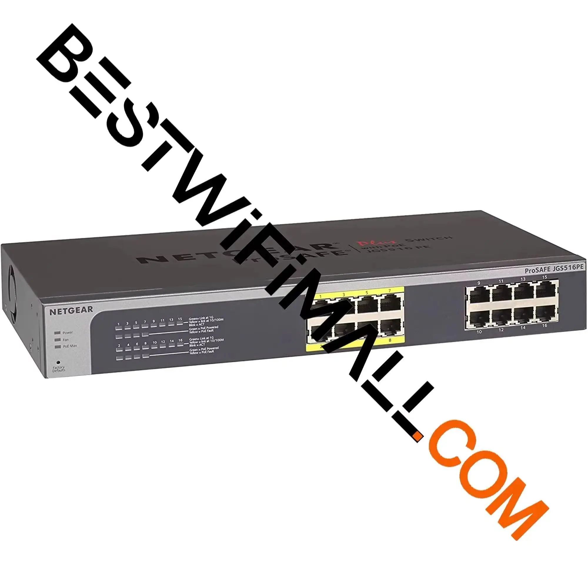 

Netgear Networks JGS516PE Switch, ProSafe Plus Ethernet 16 Ports 8xPOE 8xRJ-45 10/100/1000Base-T Desktop
