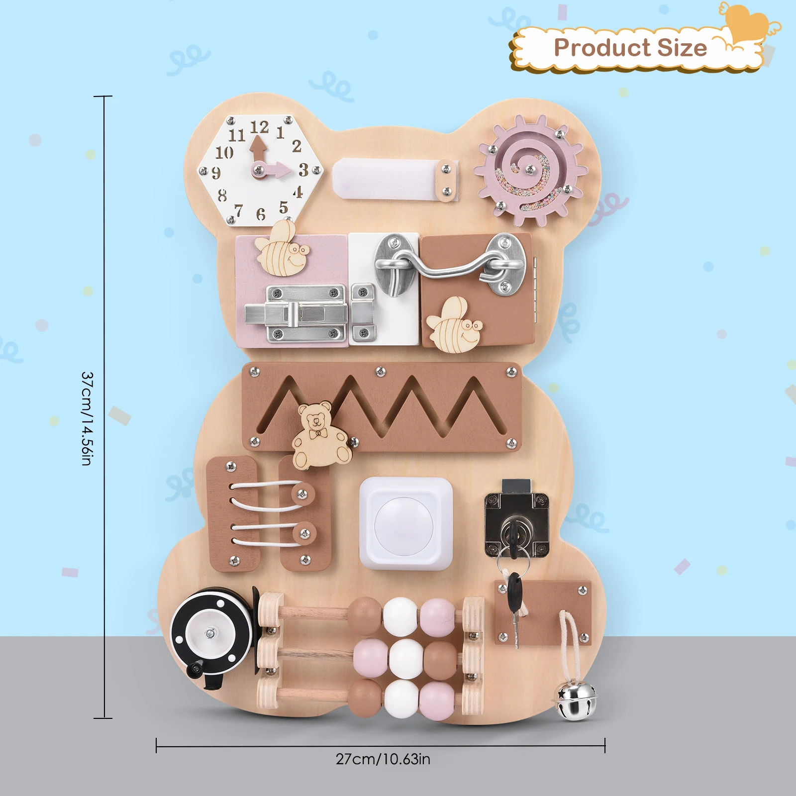 Baby Wooden Montessori Toys Teaching Clock Busy Board Wooden Sensory Toys For Toddlers Preschool Travel Learning Activities