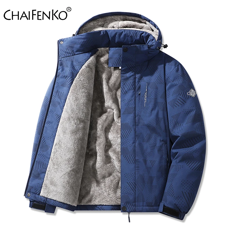 

Новая модная съемная шапка, мужское пальто, утепленная флисовая парка с принтом, зимняя ветрозащитная универсальная теплая куртка для мужчин