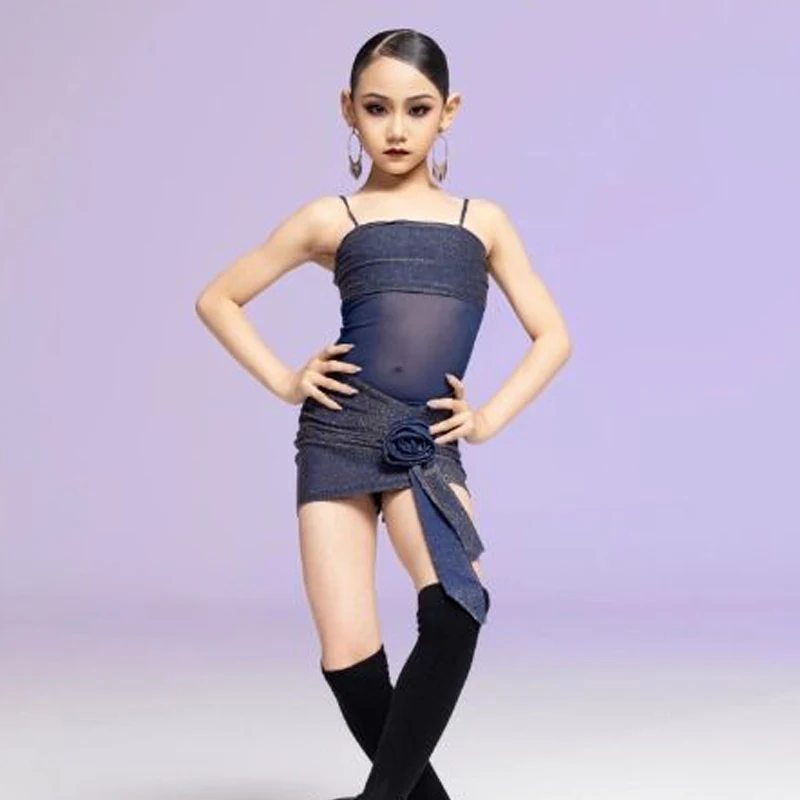 Conjunto de vestido de baile latino para niñas, falda de malla con cuello Halter, novedad de verano 2025, ropa de entrenamiento de baile Cha Samba Rumba