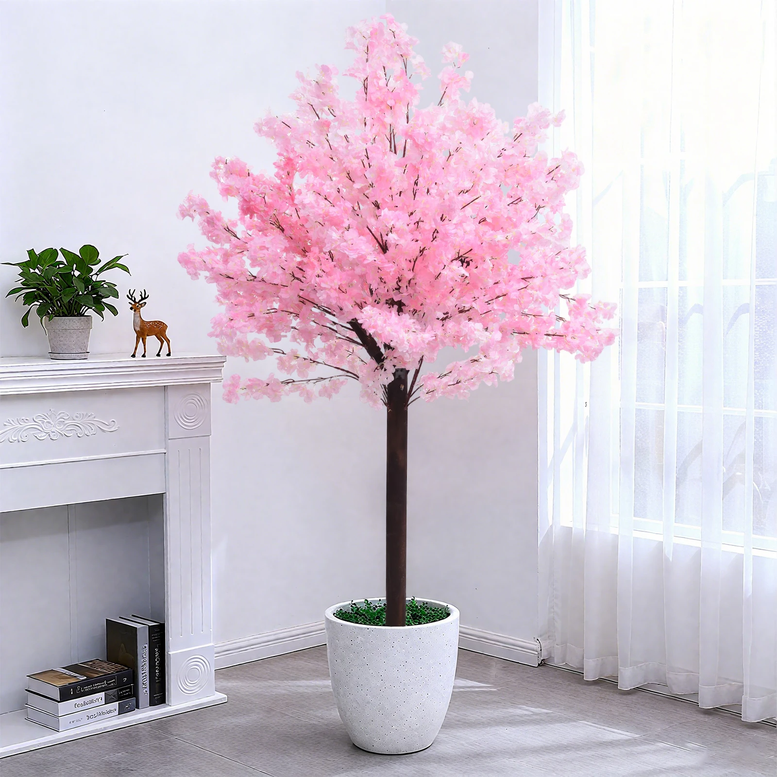 

Искусственное комнатное дерево с розовыми цветами, имитация натурального цветочного дерева, декоративные композиции для праздников, торговых центров, Рождества