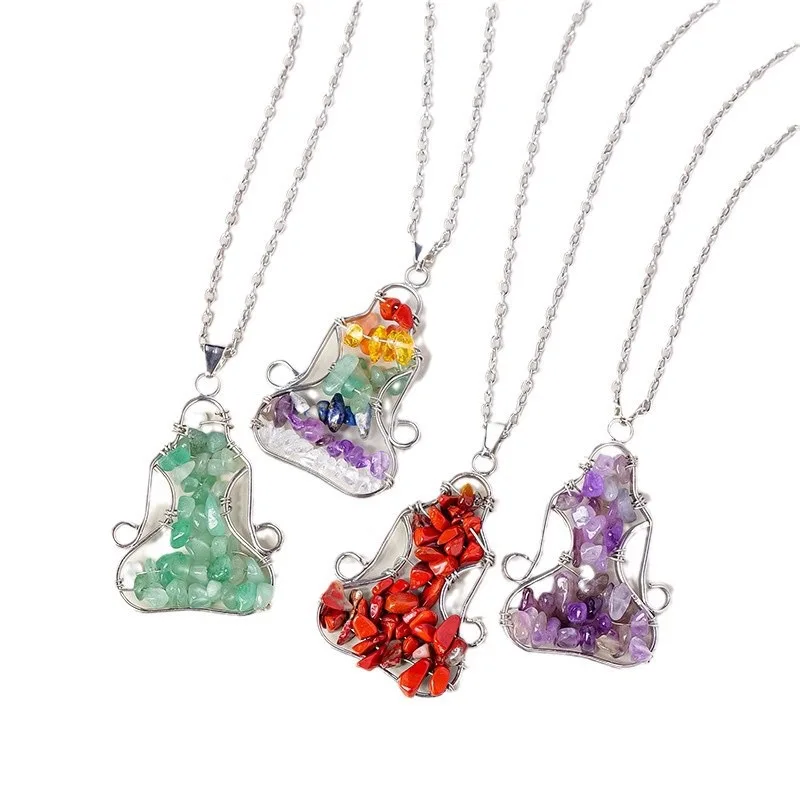 Nature Crystal Chips Jewerly Gemstone Necklace Pendant Seven Color Chackra Yoga Meditation Life Tree Healing Christmas Gift