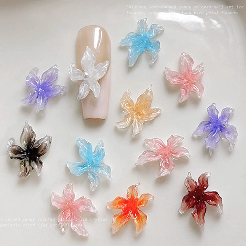

40PCS Soft 3D Jelly Flowers Nail Art Charms Accessories Lily Parts For Manicure Decor Nails Decoration Supplies Material Produce