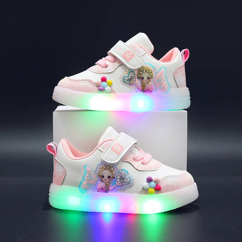 Girls Luminous Sneakers New Princess Children\'s LED Sneakers Little Kids Glowing Light Shoes Children\'s Shiny Light Casual Shoes