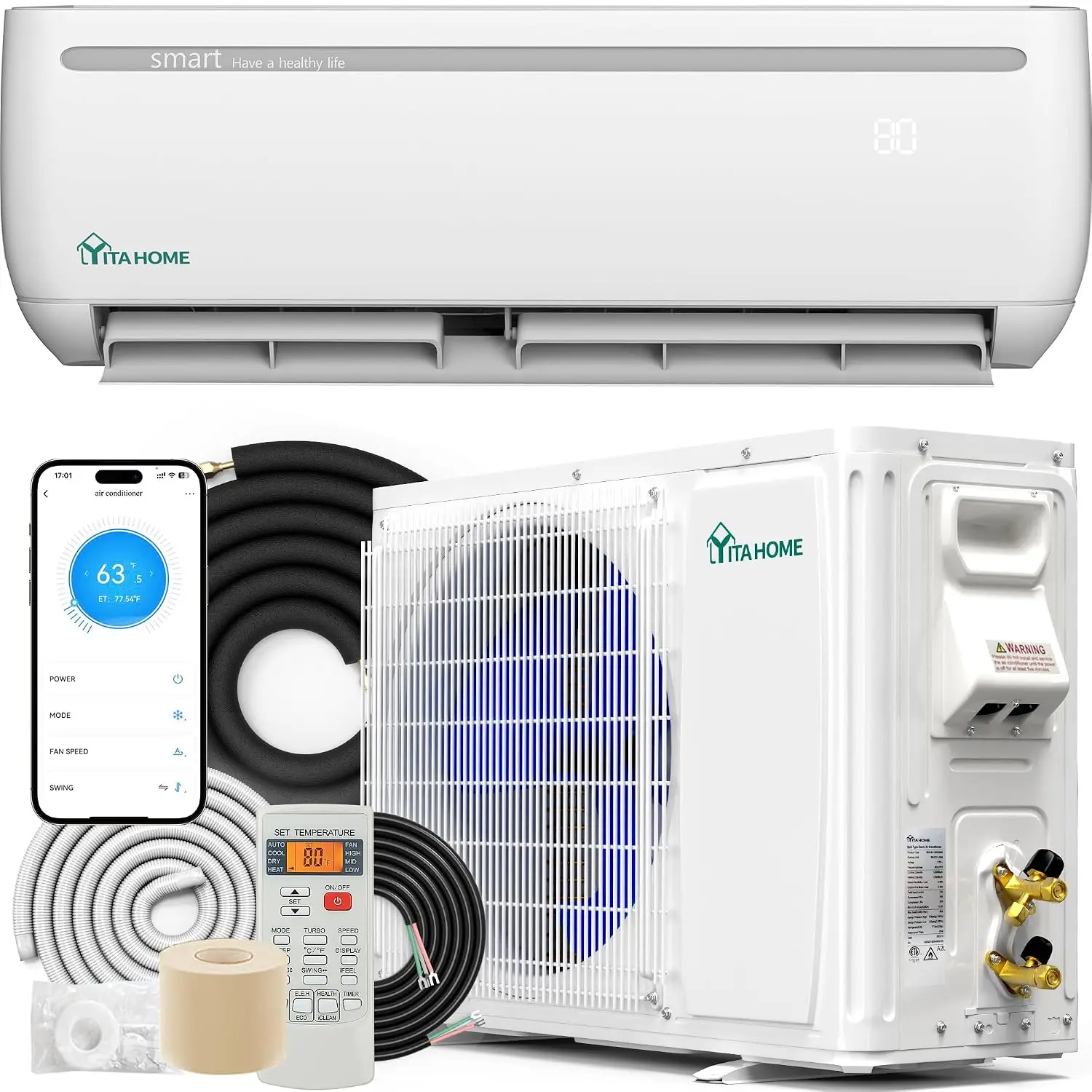 12000 BTU Mini Split Air Conditioner Heat Pump System, Wifi Enabled 20 SEER2 115V Inverter Ductless AC Cool Up to 750, Custom