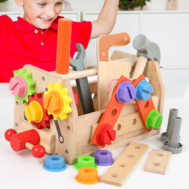 Set di attrezzi per bambini in legno Giocattolo da viaggio Stelo Giocattoli per l'apprendimento Per i più piccoli Giocattoli educativi da costruzione per bambini Ragazze Ragazzi Regali di festa