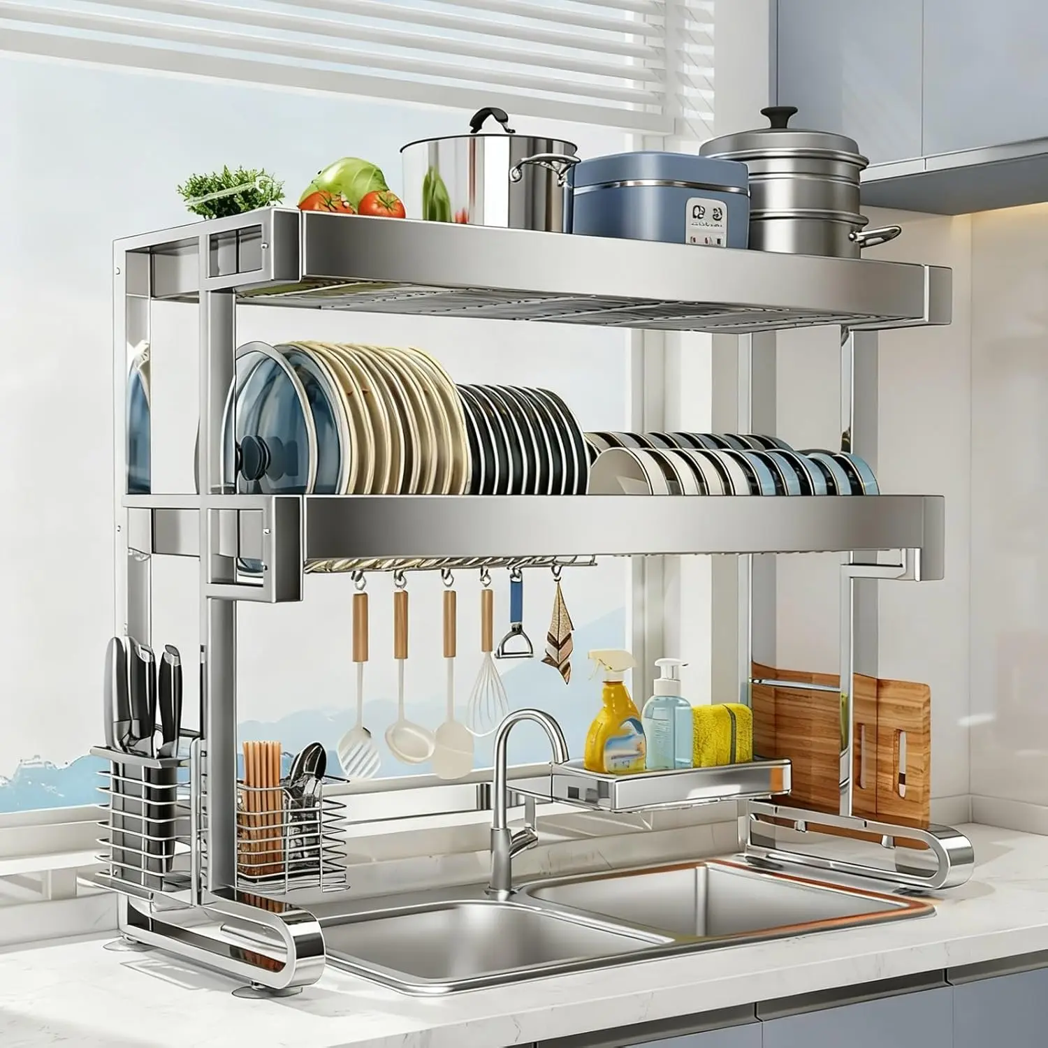 

304 Stainless Steel Kitchen Sink Rack Multi-functional Dish Drainer Sink Dish Rack