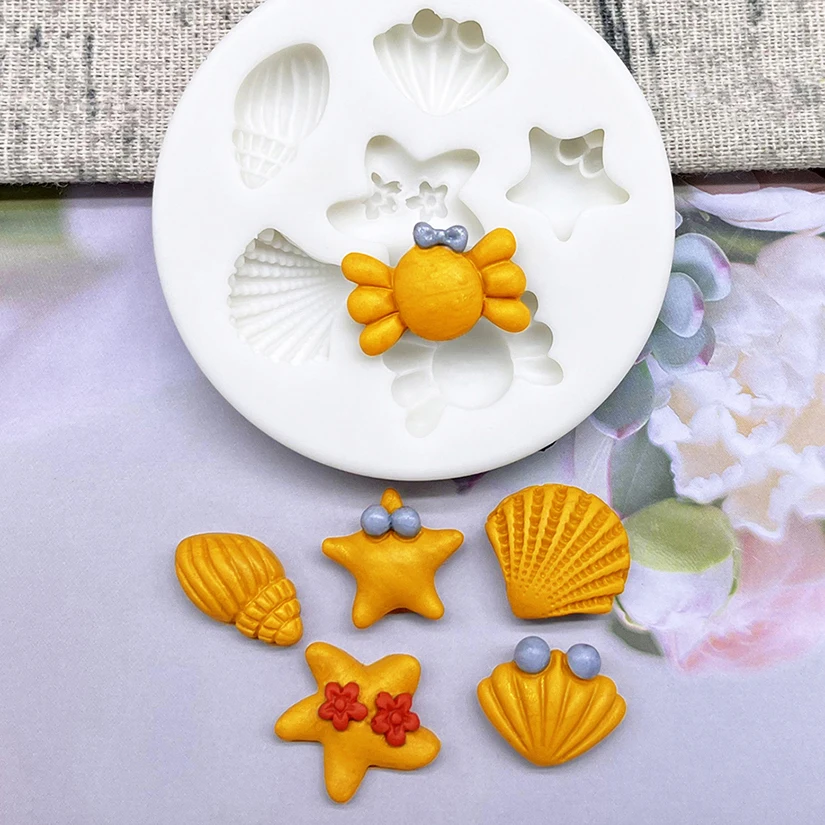 Crab Starfish Conch Shell Silicone Cake Baking Mold Sugarcraft Chocolate Cupcake Resin Tools Fondant Decorating Tools