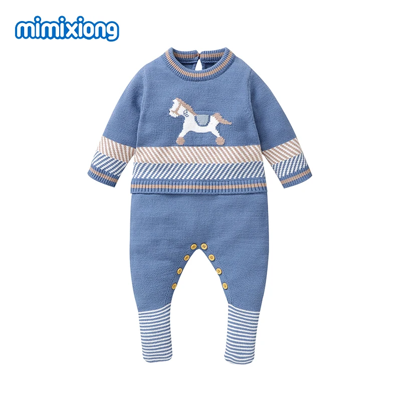 Baby Boys Rompers Clothes 0-9m Newborn Infant Blue Crew Neck Long Sleeve Knitted Jumpsuits Playsuit Autumn Winter Toddler Outfit