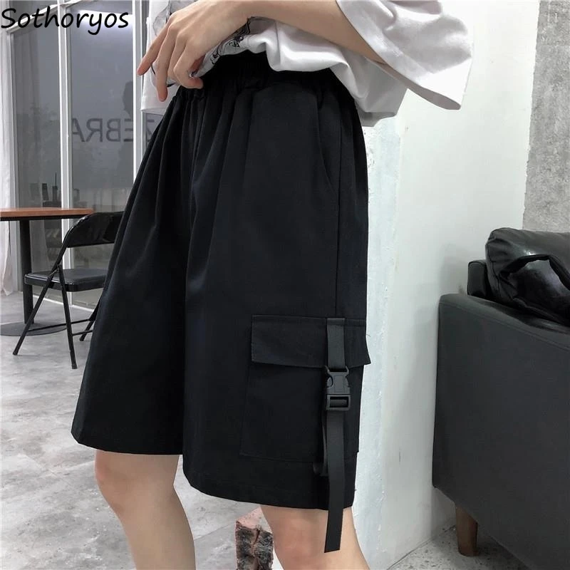 

Wide Leg Shorts Women Solid Loose Unisex Fashion High Waist Multi-pockets Soft Summer Teens Casual Safari Style Personality Chic