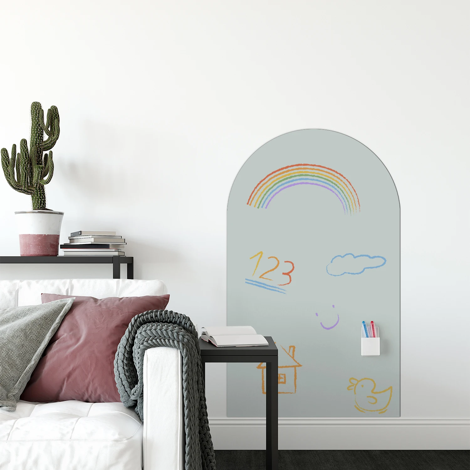 1PCS Arched Decorative Magnetic Whiteboard Wall Sticker, Curved Light Gray Semi-Circular Pattern, Self-Adhesive, Easy to Remove,