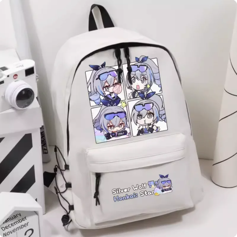 

Anime Honkai: Star Rail Silver Wolf Elastic Band Decoration Girls Bagpack Backpack Travel Bag Boy Teenager Schoolbag