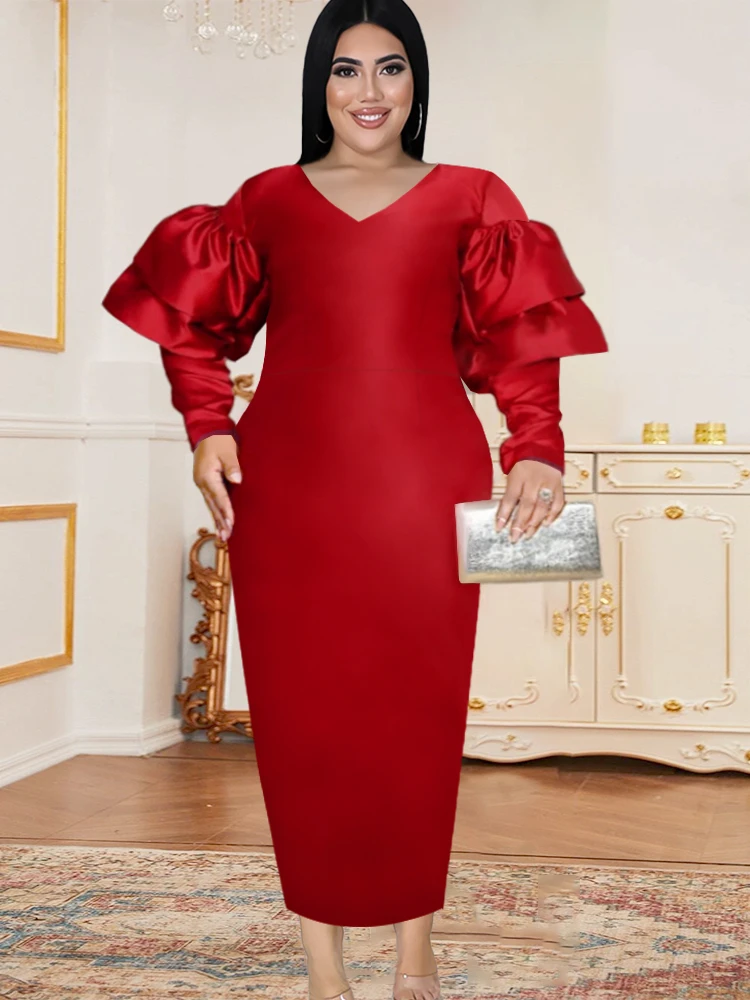 Christmas Dress V Neck Long Flare Sleeve Bodycon Green Red Midi Length  Plus Size Dresses for Women Party Evening Wnter 2023 New