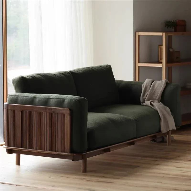 Black walnut all solid wood fabric down sofa Japanese simple small apartment detachable and washable.