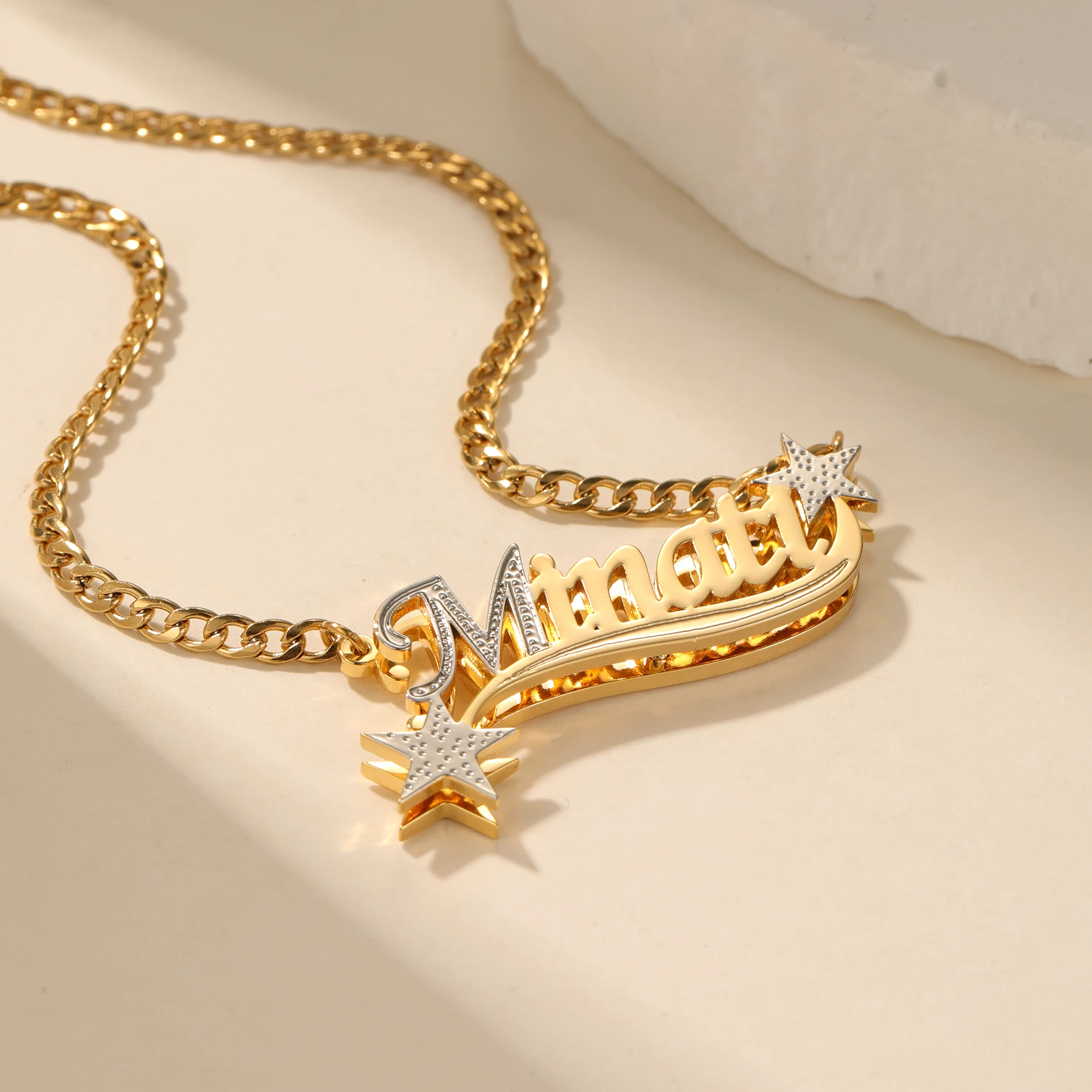 

Two Color Corrosion Star Customized Name 3D Star Names Necklace Stainless Steel Women Accessories Best Christmas Gift For Friend