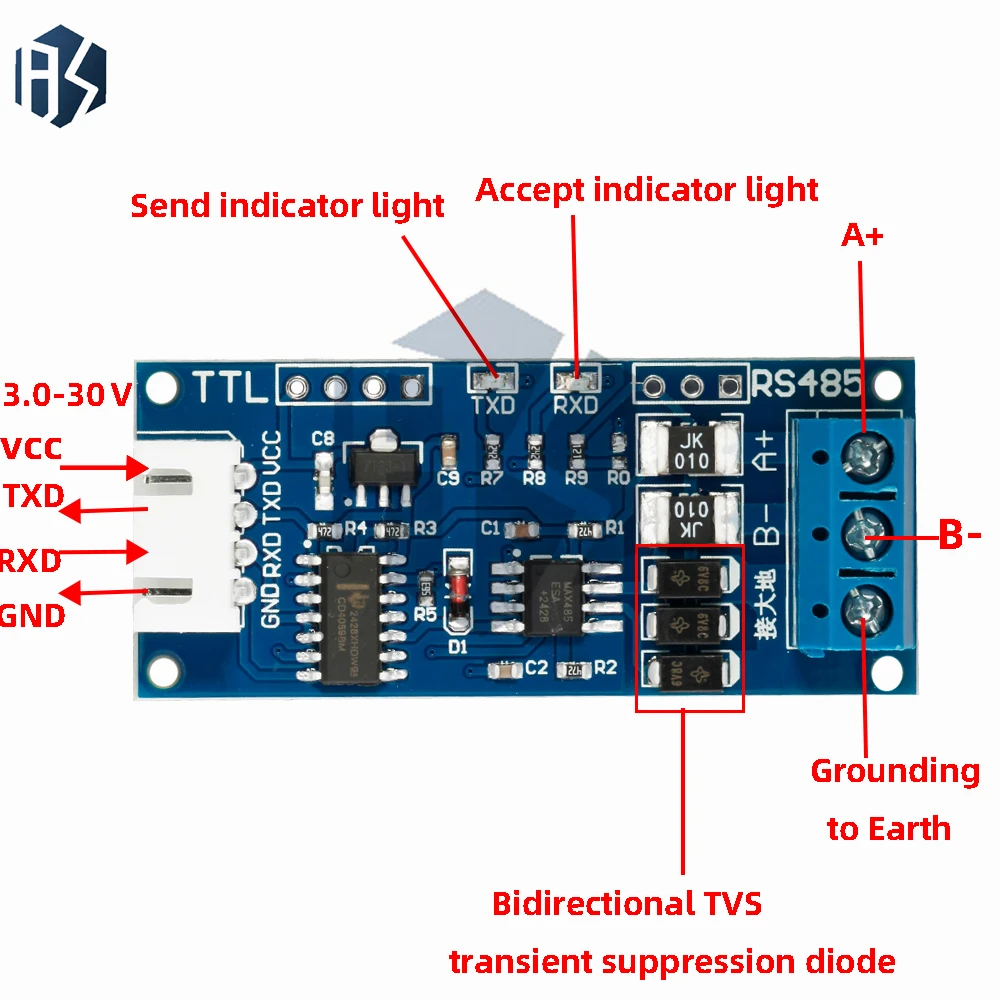 ‌ Modulo convertitore bidirezionale da TTL a RS485 da 3,3 V/5 V – Controllo automatico della direzione, comunicazione isolata per Arduino